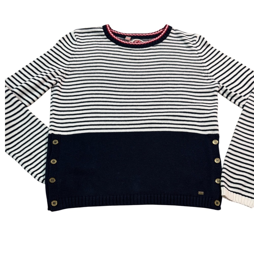 Superdry Striped Sweater‎ Nautical Fine Detailers Buttons Women's M 100% Cotton